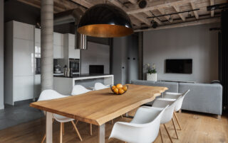 The open floor plan of a loft style apartment